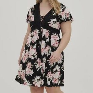 Torrid Black Dress with Pink Floral Design